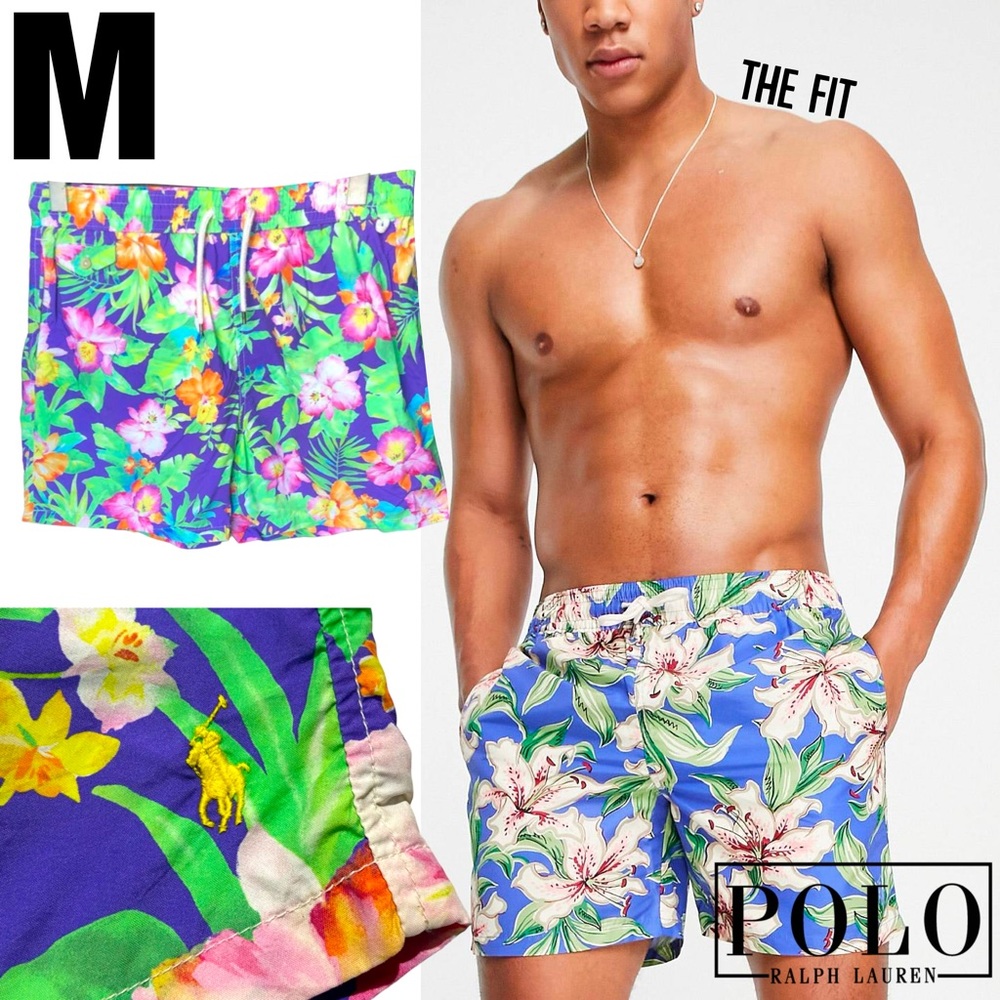 💎NWOT POLO x Ralph Lauren Violet Purple Floral 5’5 Swim Shirts Trunks MEDIUM